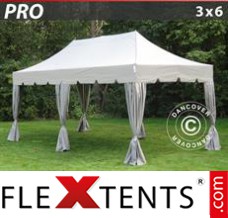 Market tent PRO "Peaked" 3x6 m Latte, incl. 6 decorative curtains