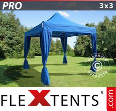 Market tent PRO 3x3 m Blue, incl. 4 decorative curtains
