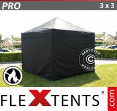 Market tent PRO 3x3 m Black, Flame retardant, incl. 4 sidewalls