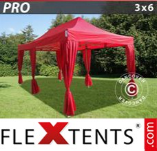 Market tent PRO 3x6 m Red, incl. 6 decorative curtains