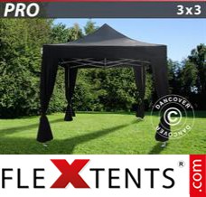 Market tent PRO 3x3 m Black, incl. 4 decorative curtains
