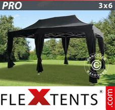 Market tent PRO 3x6 m Black, incl. 6 decorative curtains